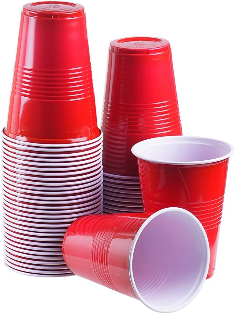 12 oz disposable plastic party cups (Red, 100)