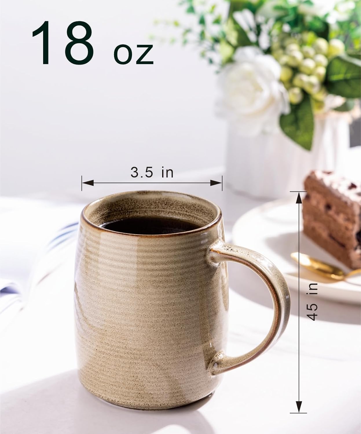 Large Coffee Mugs Set of 4, 18oz Handmade Ceramic Coffee Mugs Set with Gradient color for Latte/Tea/Beer/Hot Cocoa, Dishwasher & Microwave Safe, Khaki - Image 2