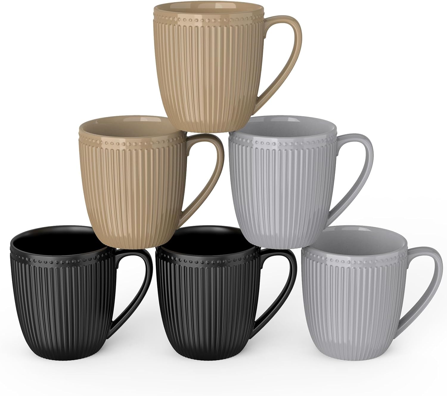 Coffee Mugs Set of 6, 16 Oz Coffee Mugs, Porcelain Mugs, Large and Easy to Grip Mug Sets, Embossed Coffee Cup Set for Coffee, Multicolor-9