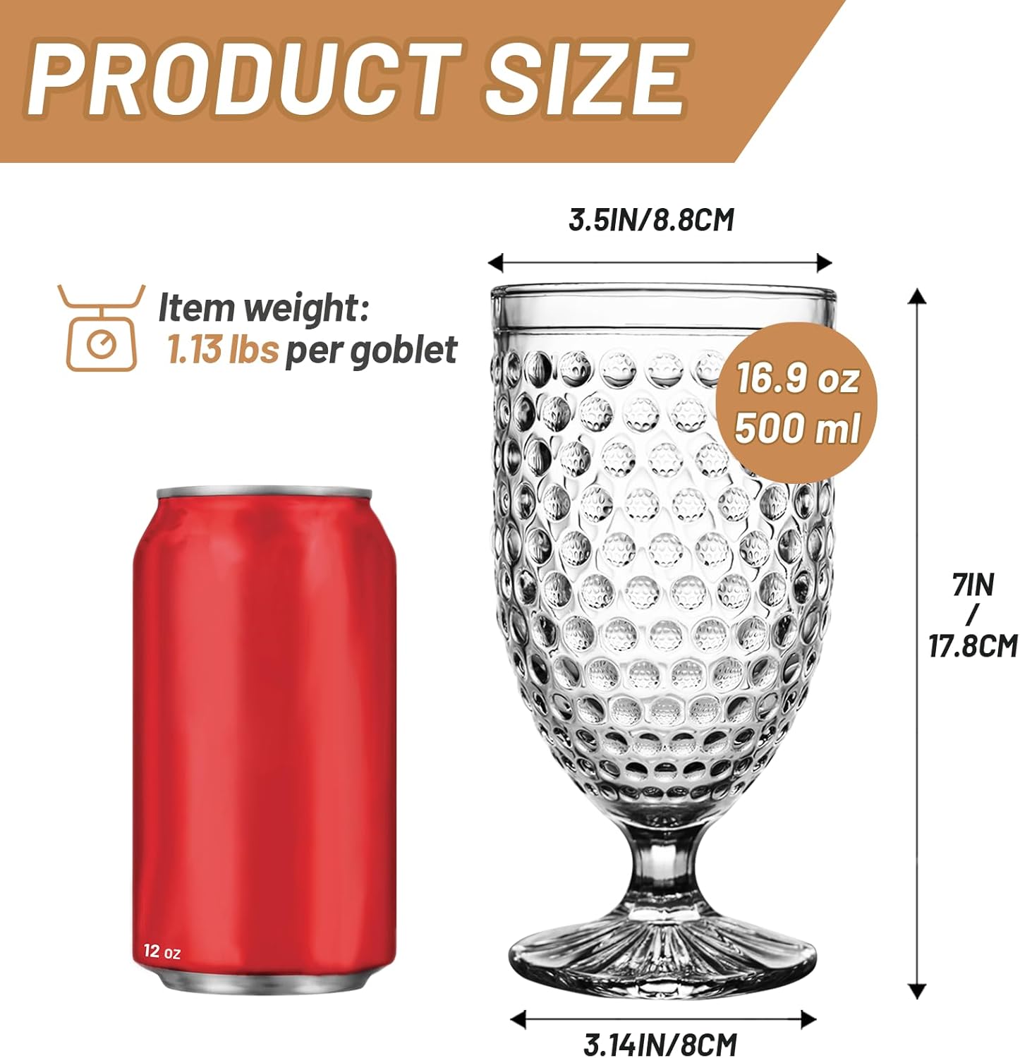 Glass Goblets 16.9 Oz, Stemmed Water Glasses, Iced Tea Goblets, Vintage Drinking Glasses for Beverages, Set of 4 (Clear) - Image 2