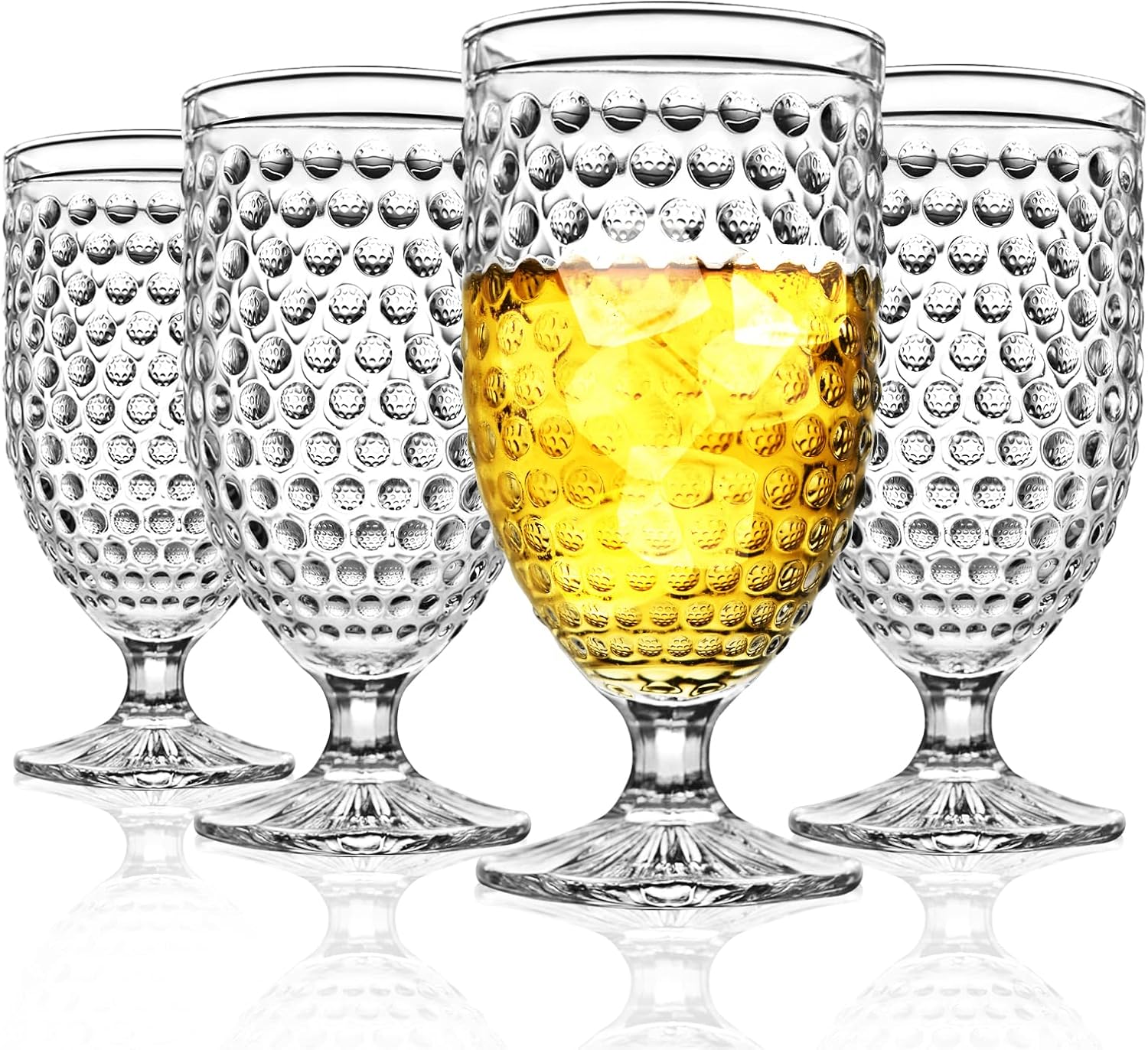 Glass Goblets 16.9 Oz, Stemmed Water Glasses, Iced Tea Goblets, Vintage Drinking Glasses for Beverages, Set of 4 (Clear)