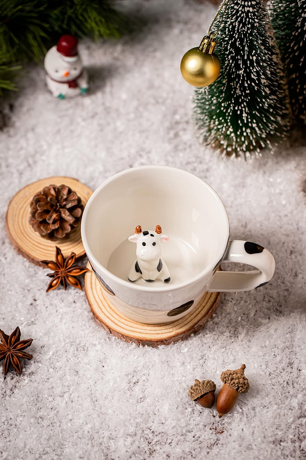 Cow Ceramic Cup Hidden 3D Animal Inside Mug,Cute Cartoon Handmade Figurine Mugs,Holiday and Birthday Gift for Coffee Milk Tea Lovers,12 OZ(White,Black) - Image 2